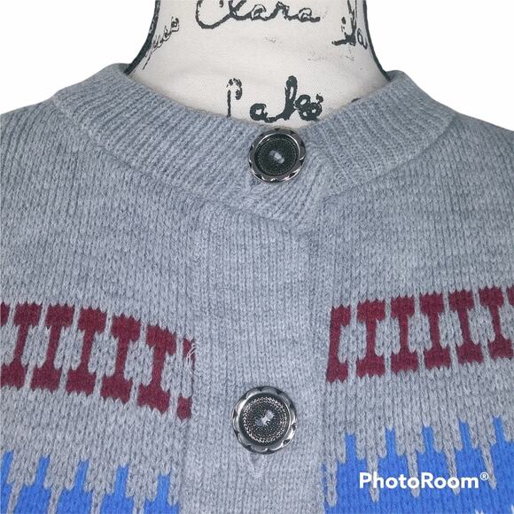 College Point Grey Fair Isle Button Up Sweater Cardigan Preppy Grandpacore - Picture 2 of 7